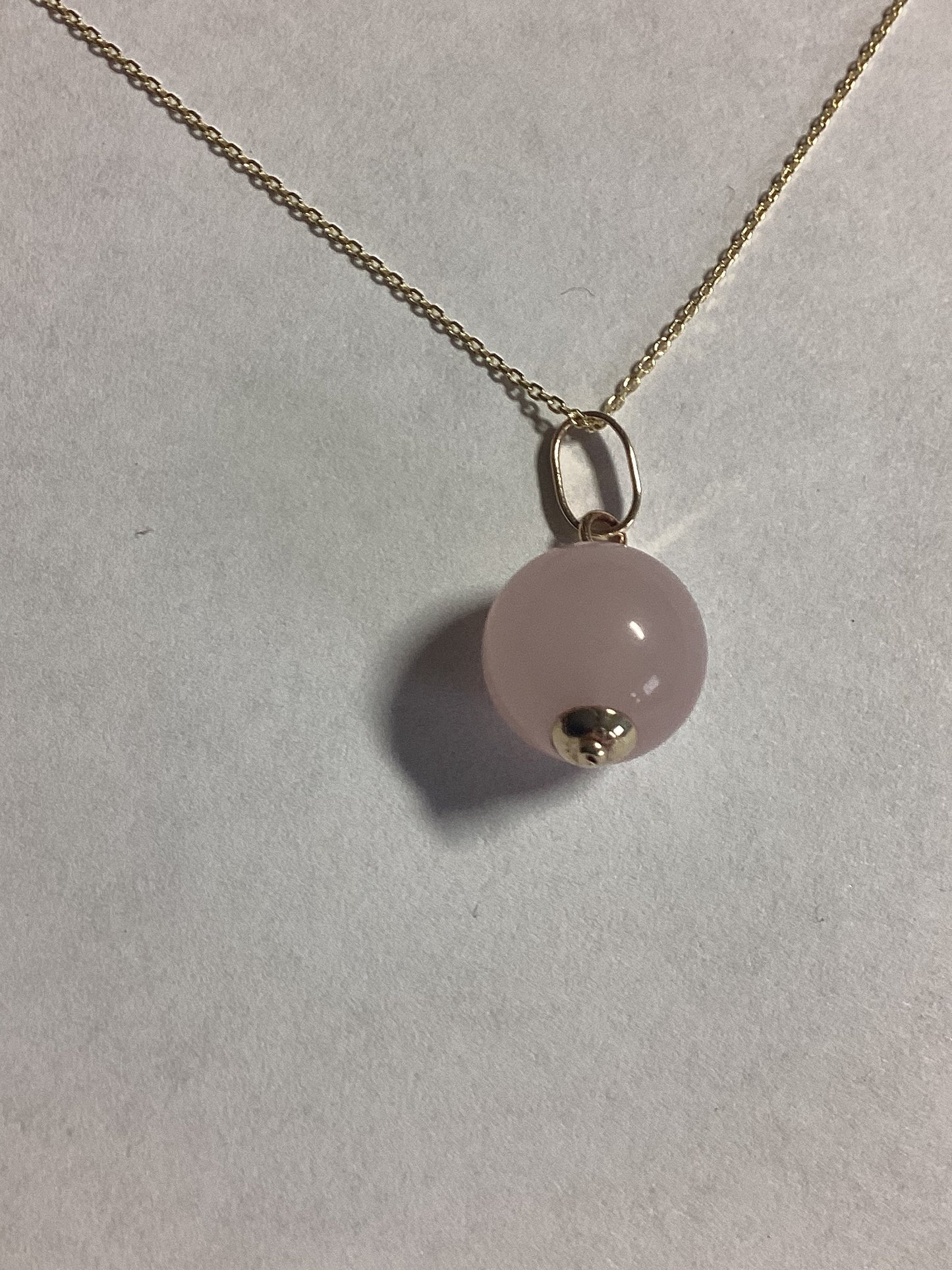 Rose quartz gold pendant, solid 9ct yellow gold necklace, round natural pink gemstone, 18” chain, handmade jewellery