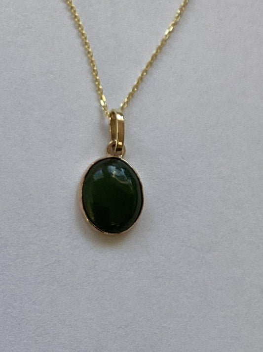Gold nephrite Jade pendant, solid 9ct yellow gold necklace, natural green gemstone
