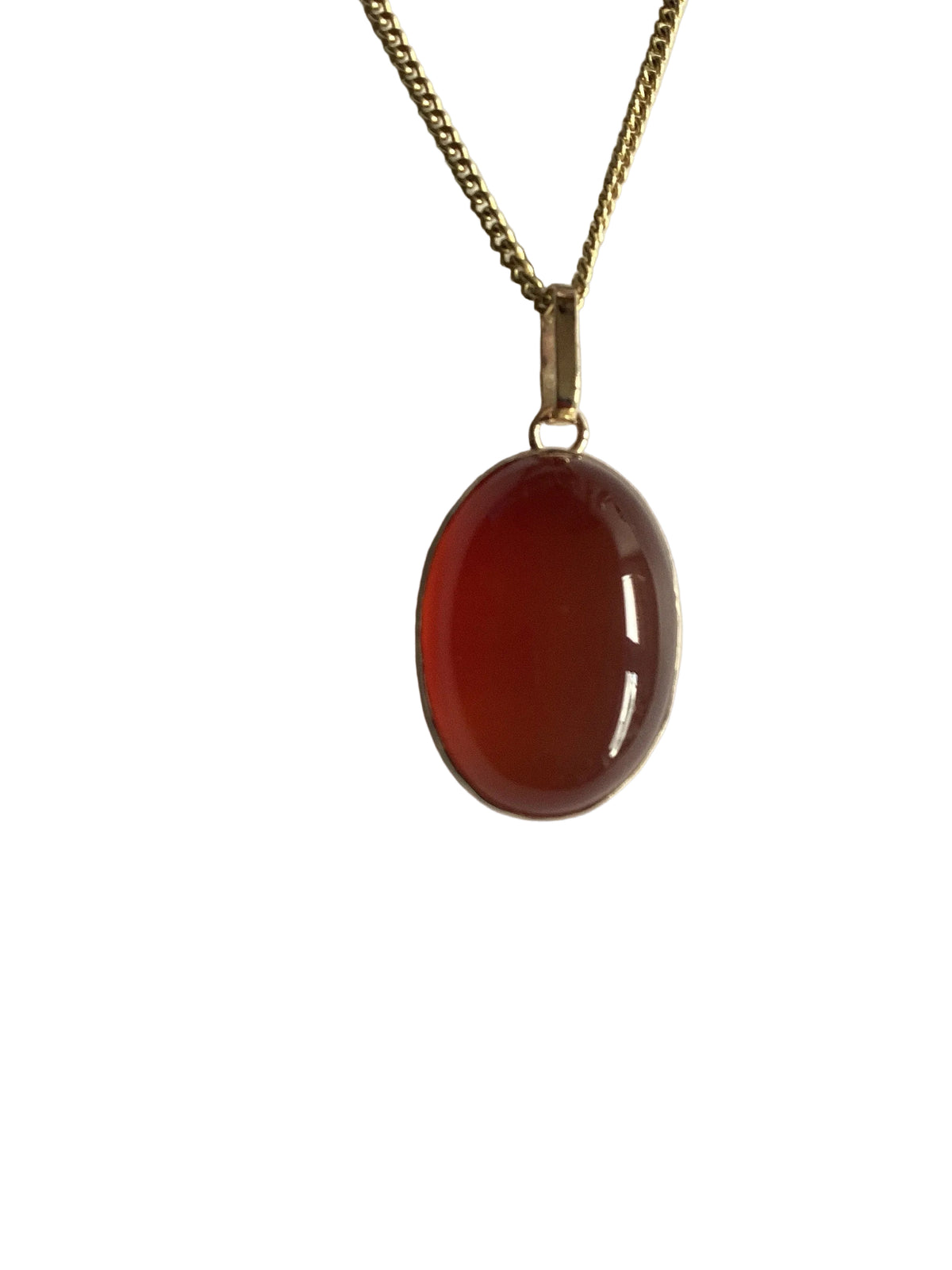 Gold carnelian pendant, solid 9ct yellow gold necklace, natural oval gemstone, 18” gold chain