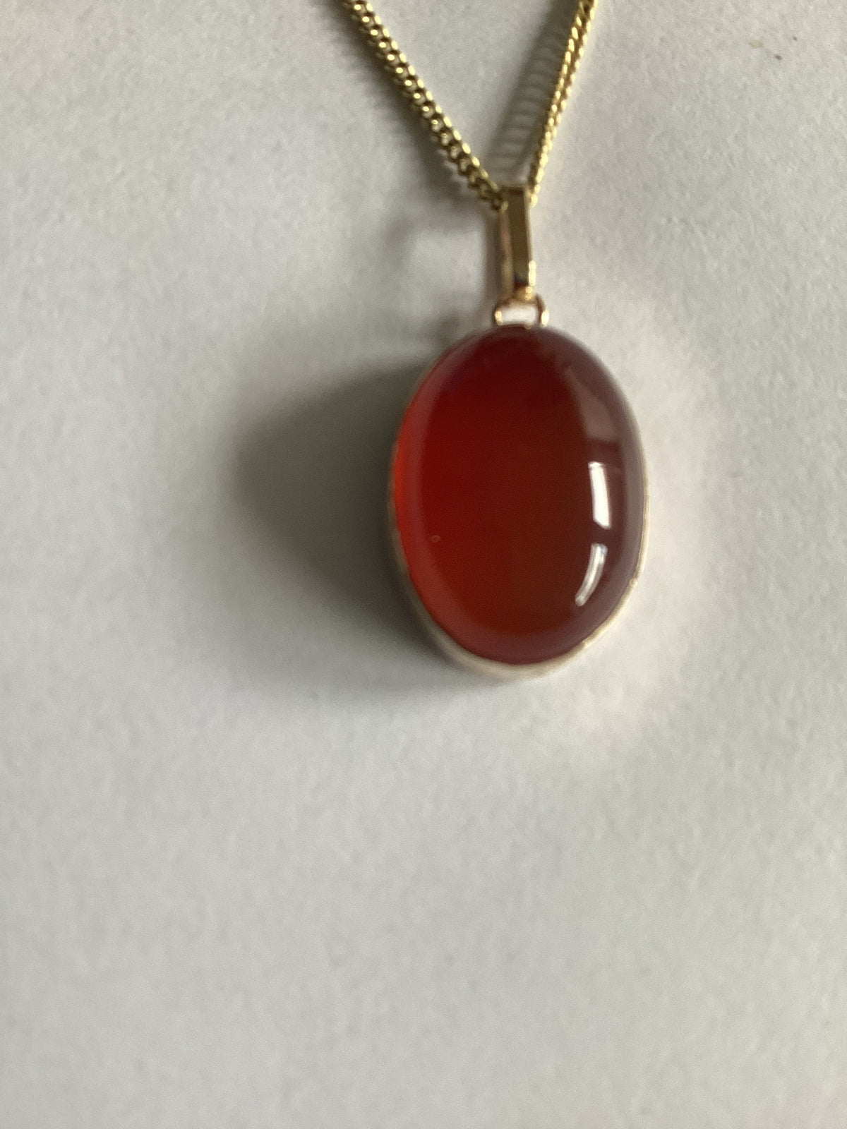 Gold carnelian pendant, solid 9ct yellow gold necklace, natural oval gemstone, 18” gold chain