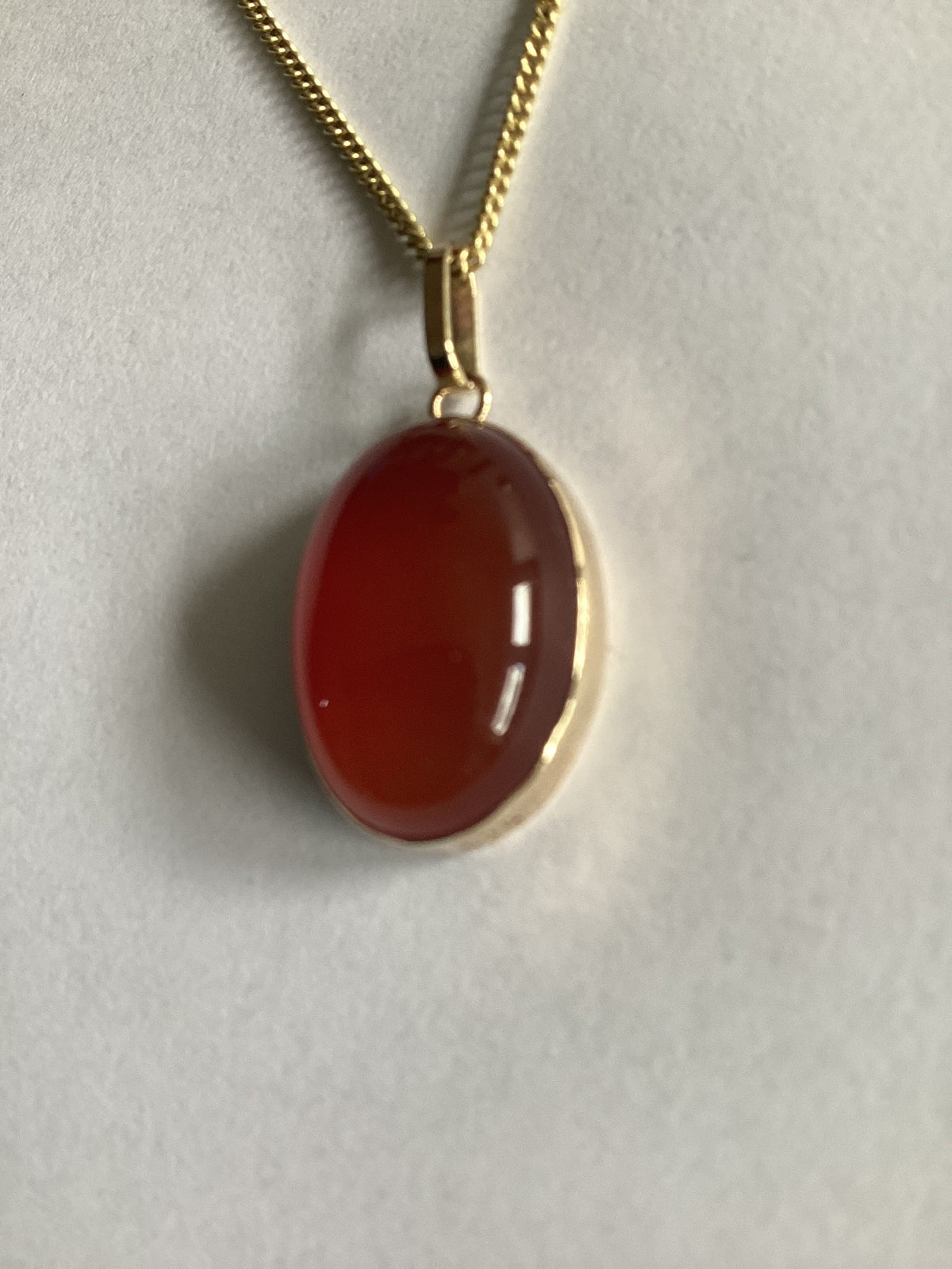 Gold carnelian pendant, solid 9ct yellow gold necklace, natural oval gemstone, 18” gold chain