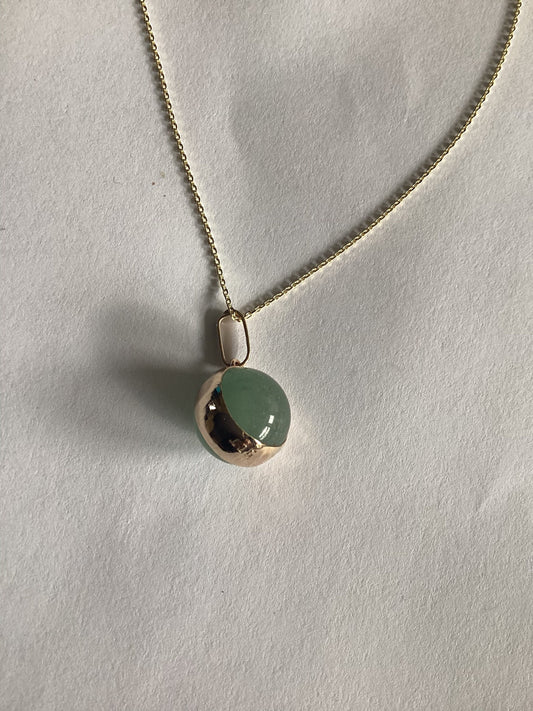 green aventurine gold pendant, solid 9ct yellow gold necklace, 18” chain, natural gemstone