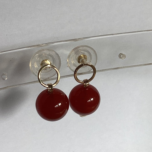 9ct gold carnelian earrings, solid 9ct yellow gold earrings, round red gemstones