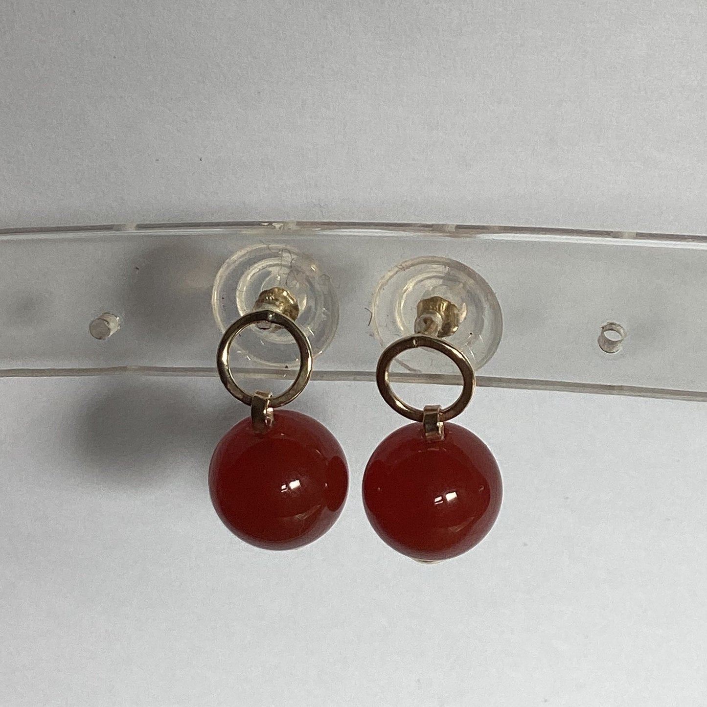 9ct gold carnelian earrings, solid 9ct yellow gold earrings, round red gemstones