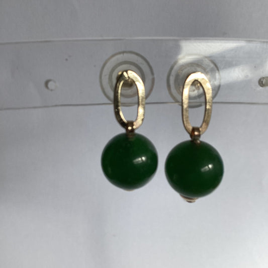Jade gold earrings, solid 9ct yellow gold earrings, round natural green gemstones
