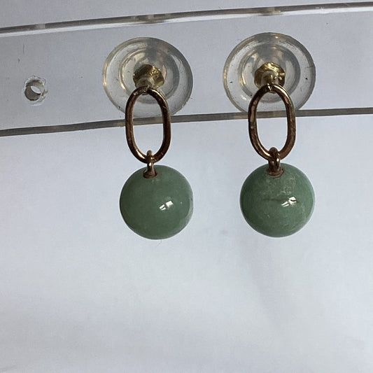 Jadeite gold earrings, solid 9ct yellow gold earrings, round natural green gemstones