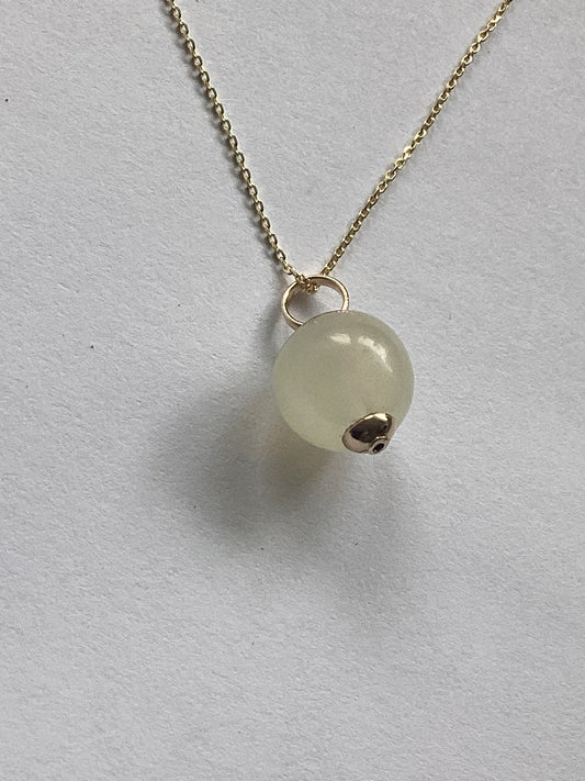 Jade gold pendant, solid 9ct yellow gold necklace, round natural gemstone, 18” chain, handmade pendant