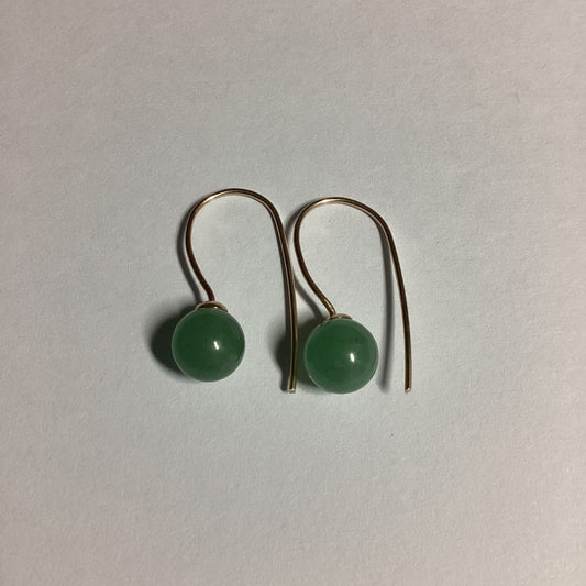 9ct gold aventurine earrings, solid 9ct yellow gold, natural round green  stones, handmade