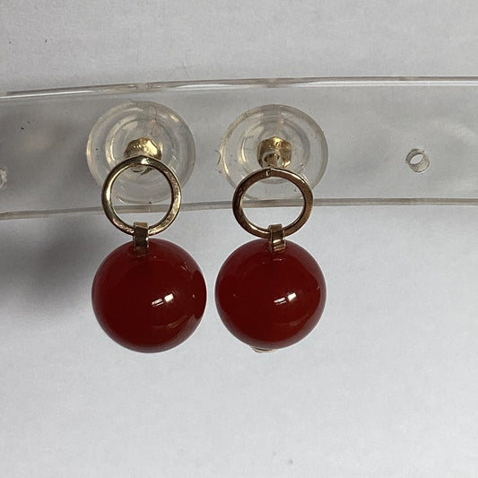 9ct gold carnelian earrings, solid 9ct yellow gold earrings, round red gemstones