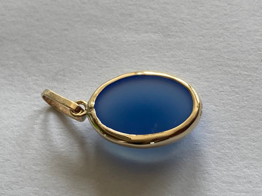 9ct Gold Blue onyx pendant, solid 9ct yellow gold necklace , natural oval blue gemstone