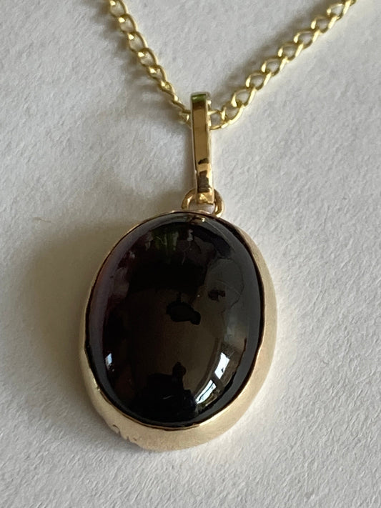 9ct gold garnet pendant, solid 9ct yellow gold necklace, natural oval red stone, 18” chin