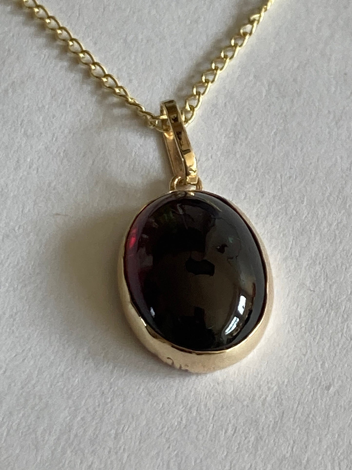 9ct gold garnet pendant, solid 9ct yellow gold necklace, natural oval red stone, 18” chin
