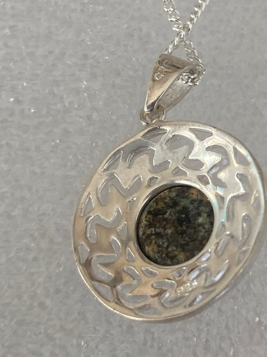Preseli Bluestone necklace, Celtic Knot Welsh stone, solid 925 sterling silver, 18” chain necklace
