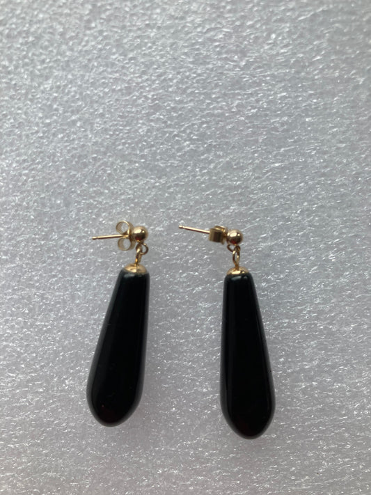 9ct Gold black onyx earrings, solid 9ct yellow gold earrings, natural black gemstones