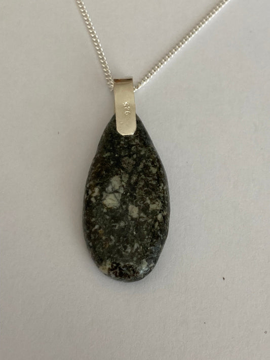 Preseli Bluestone pendant,solid 925 sterling silver, 18” chain