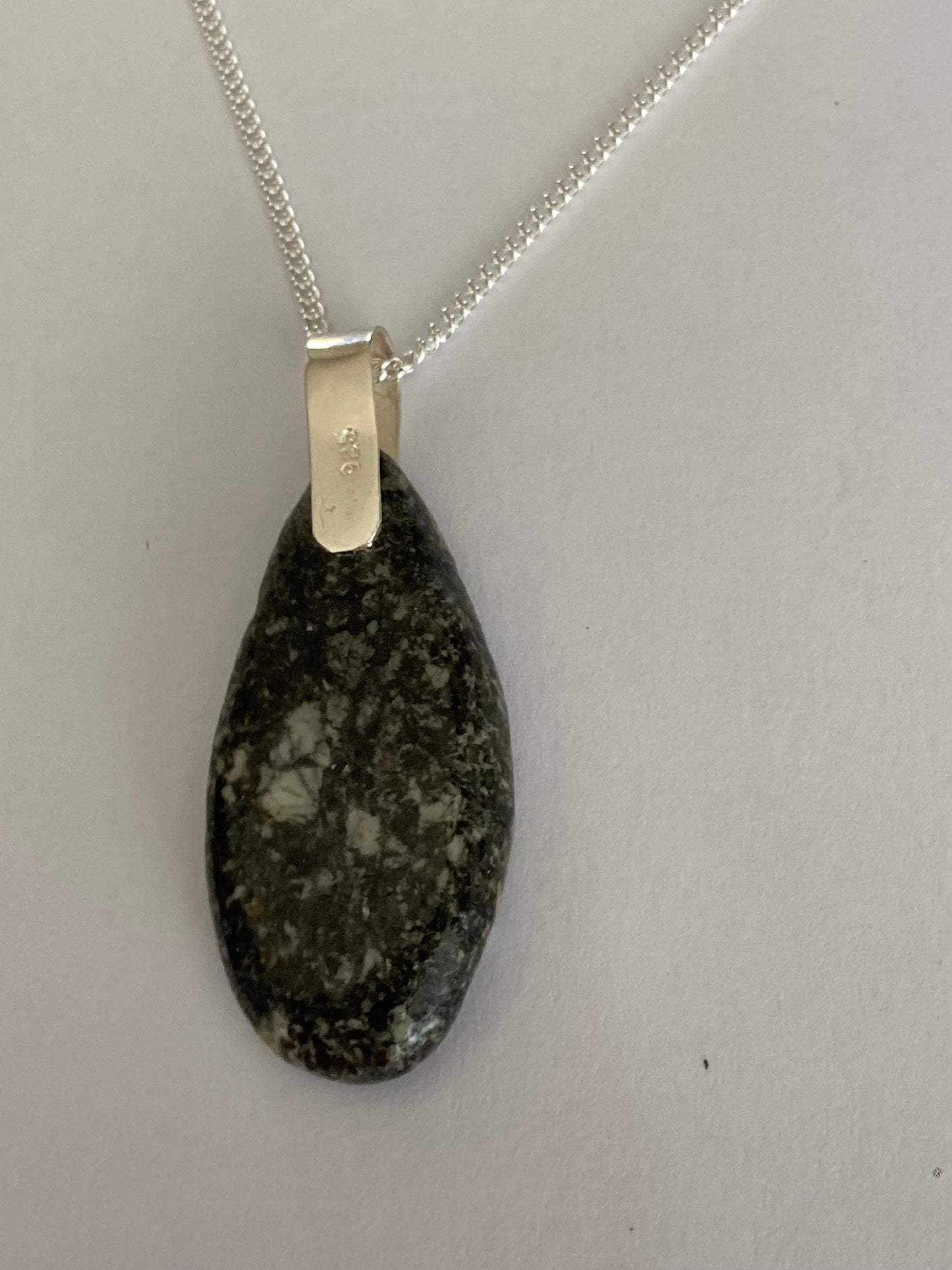 Preseli Bluestone pendant,solid 925 sterling silver, 18” chain
