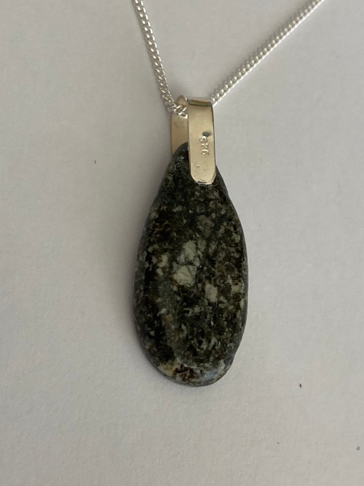 Preseli Bluestone pendant,solid 925 sterling silver, 18” chain