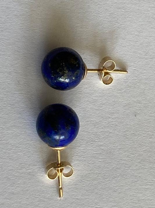 9ct Gold Lapis lazuli Earrings, solid 9ct yellow gold, natural blue gemstones