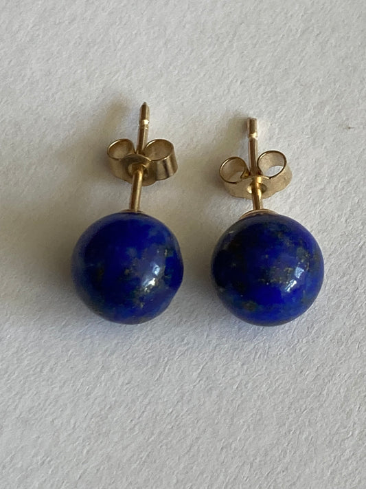 9ct Gold Lapis lazuli Earrings, solid 9ct yellow gold, natural blue gemstones