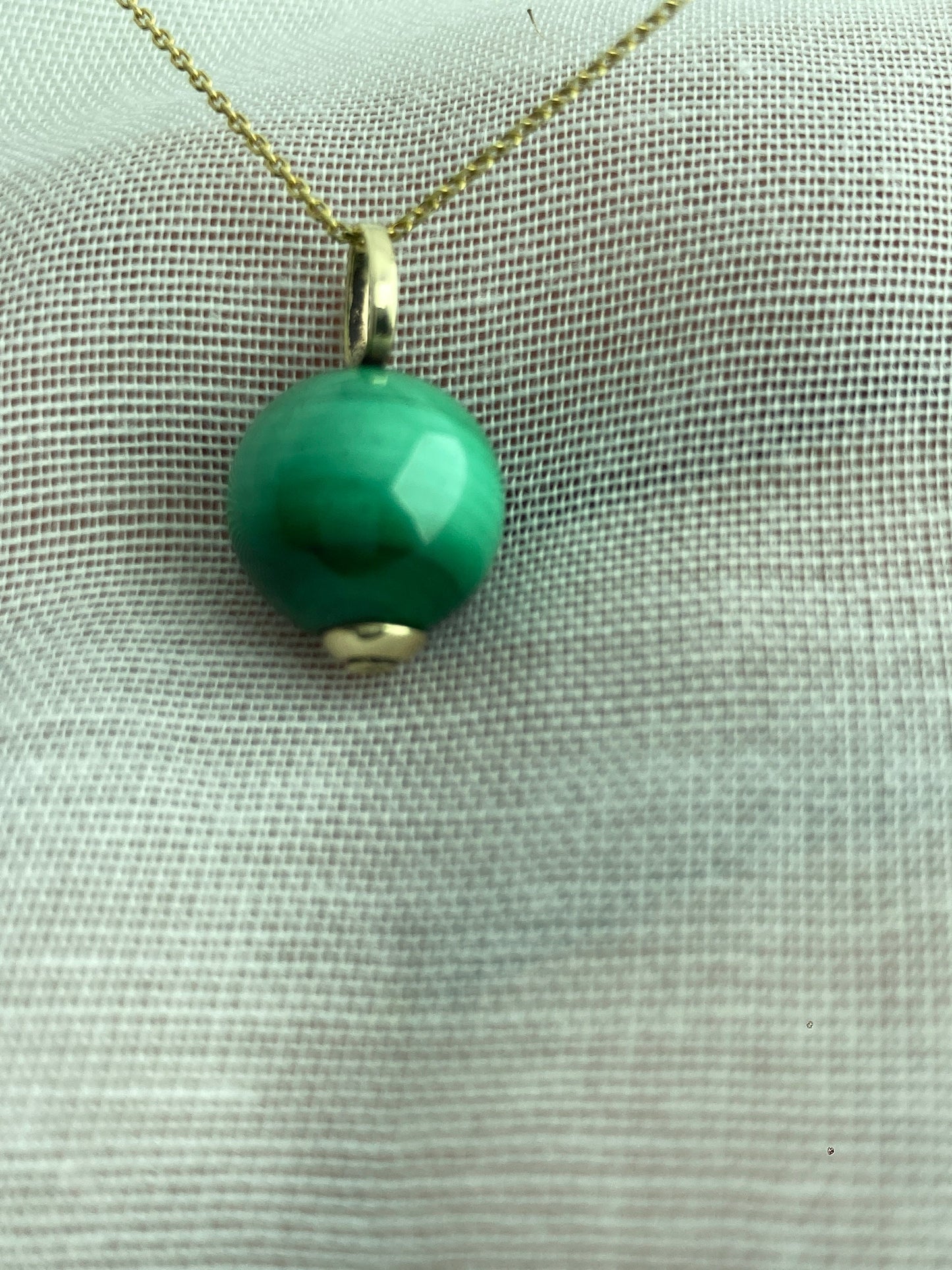 natural malachite pendant, round green malachite, solid 9ct yellow gold necklace, 18” gold chain