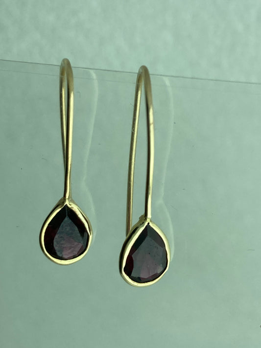 9ct gold garnet earrings, solid yellow gold, natural gemstones