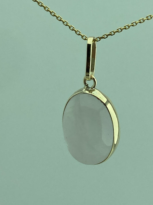 Gold Rose quartz necklace, solid 9ct yellow gold, natural oval pink stone, 18” chain, handmade jewellery