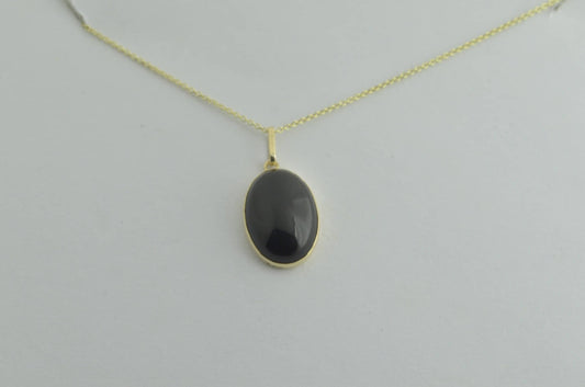 gold black onyx pendant , solid 9ct yellow gold necklace, natural black onyx pendant