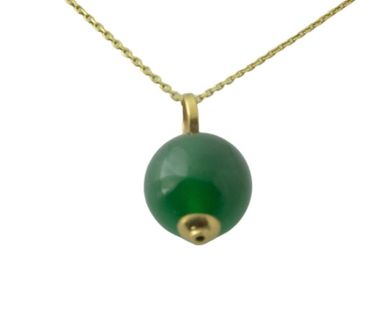9ct Gold Green onyx pendant, solid 9ct yellow gold, round natural gemstone