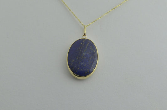 9ct gold lapis lazuli pendant, solid 9ct yellow gold necklace, natural oval blue gemstone pendant