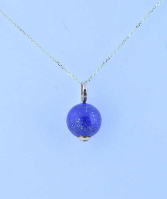 9ct gold lapis lazuli gold pendant, natural bell shape blue gemstone necklace, 18” chain a uk hallmark