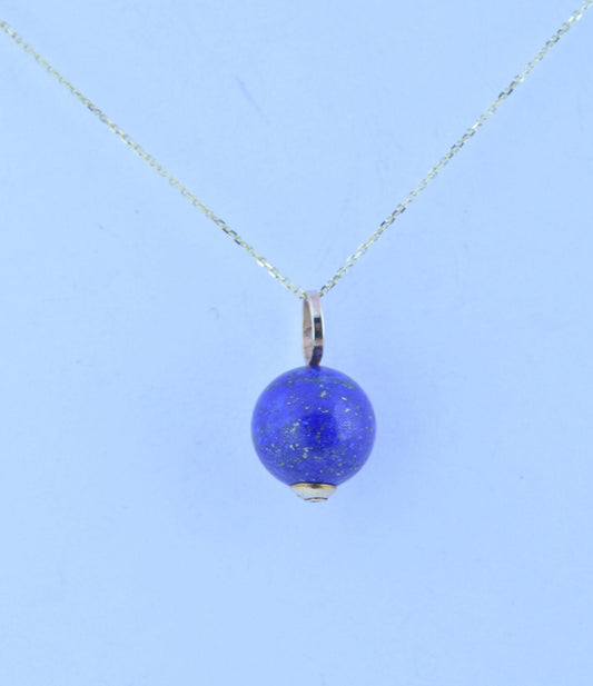 9ct gold lapis lazuli gold pendant, natural bell shape blue gemstone necklace, 18” chain a uk hallmark
