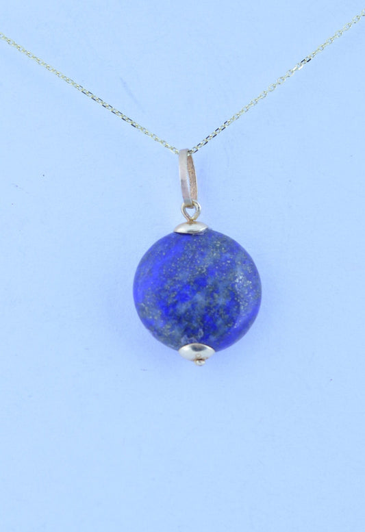 lapis lazuli gold necklace, natural blue gemstone pendant, 18” chain a uk hallmarked