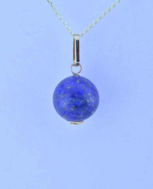 gold Lapis lazuli pendant, bell shape natural blue gemstone necklace, 18” chain a uk hallmark
