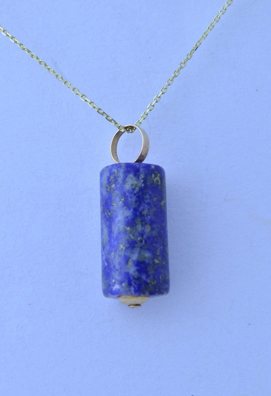 9ct gold lapis lazuli pendant, solid 9ct yellow gold necklace, natural blue gemstone, 18” chain uk hallmark