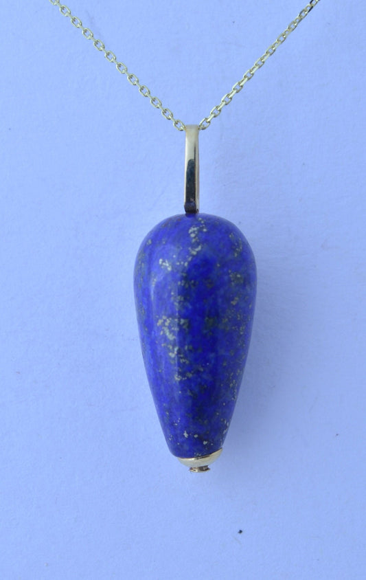 gold lapis lazuli pendant, solid 9ct yellow gold necklace, natural oval blue gemstone, 18” gold chain