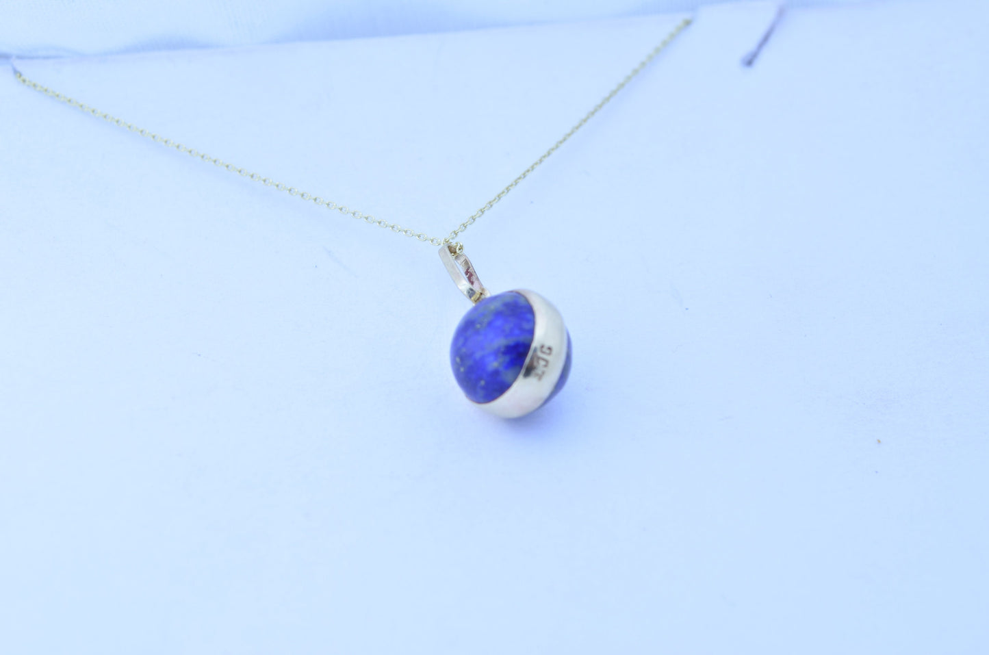 lapis lazuli necklace, natural bell shape pendant, 18” chain uk hallmark