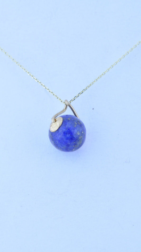 lapis lazuli necklace, solid 9ct yellow gold pendant, bell shape natural blue gemstone, 18” chain a uk hallmark
