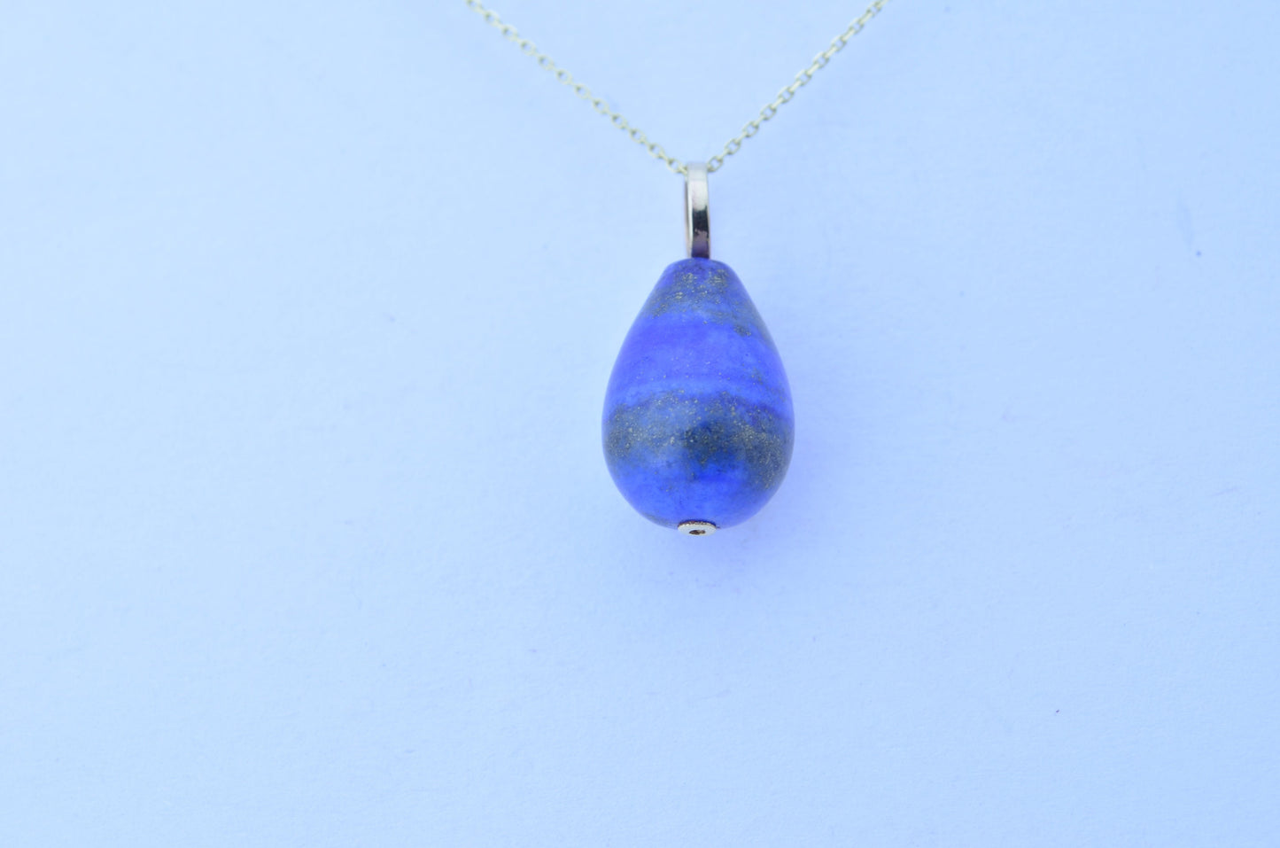 lapis lazuli pendant, solid 9ct yellow gold necklace, natural blue gemstone, 18” gold chain uk hallmark