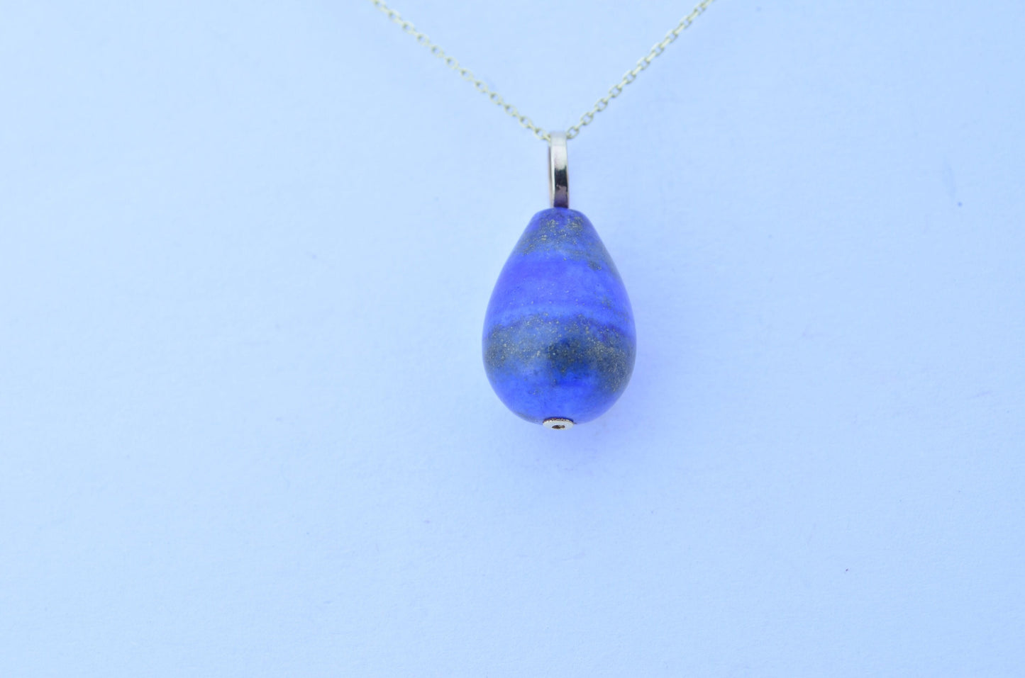 lapis lazuli pendant, solid 9ct yellow gold necklace, natural blue gemstone, 18” gold chain uk hallmark
