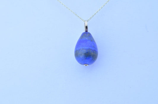 lapis lazuli pendant, solid 9ct yellow gold necklace, natural blue gemstone, 18” gold chain uk hallmark
