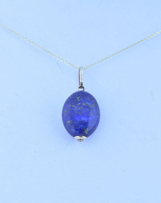 lapis lazuli gold pendant, solid 9ct yellow gold necklace, oval natural blue lapis lazuli, 18”  chain a uk hallmark