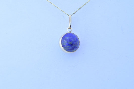 lapis lazuli necklace, natural bell shape pendant, 18” chain uk hallmark