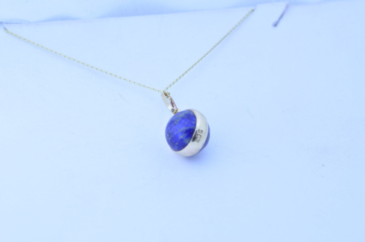 lapis lazuli necklace, natural bell shape pendant, 18” chain uk hallmark
