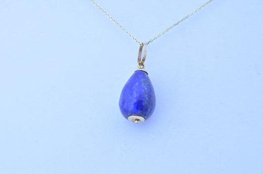 lapis lazuli gold pendant, solid 9ct yellow gold necklace, natural blue gemstone, 18” gold chain uk hallmark