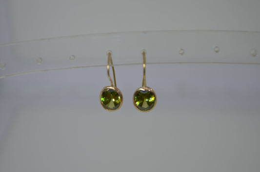 9ct gold earrings, green Cubic zirconia, solid 9ct yellow gold