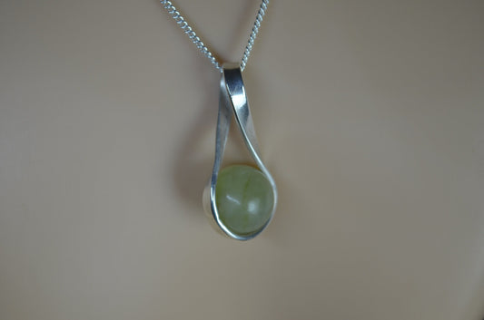 green jade pendant, solid sterling silver necklace, 18” chain