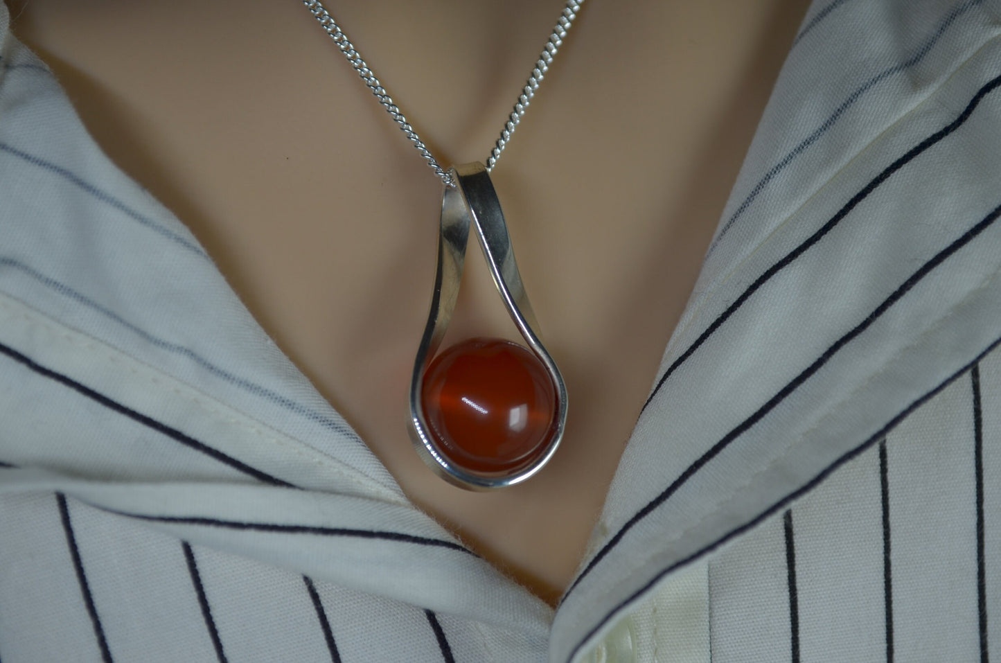 red carnelian pendant, solid sterling silver necklace, 18” chain