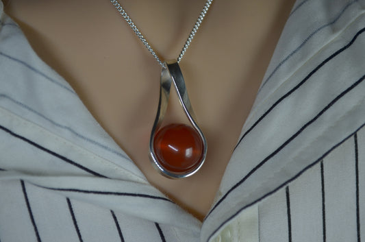 red carnelian pendant, solid sterling silver necklace, 18” chain