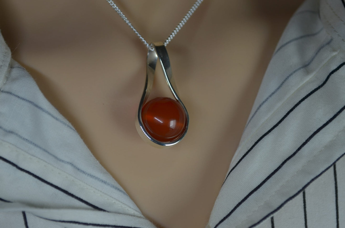red carnelian pendant, solid sterling silver necklace, 18” chain