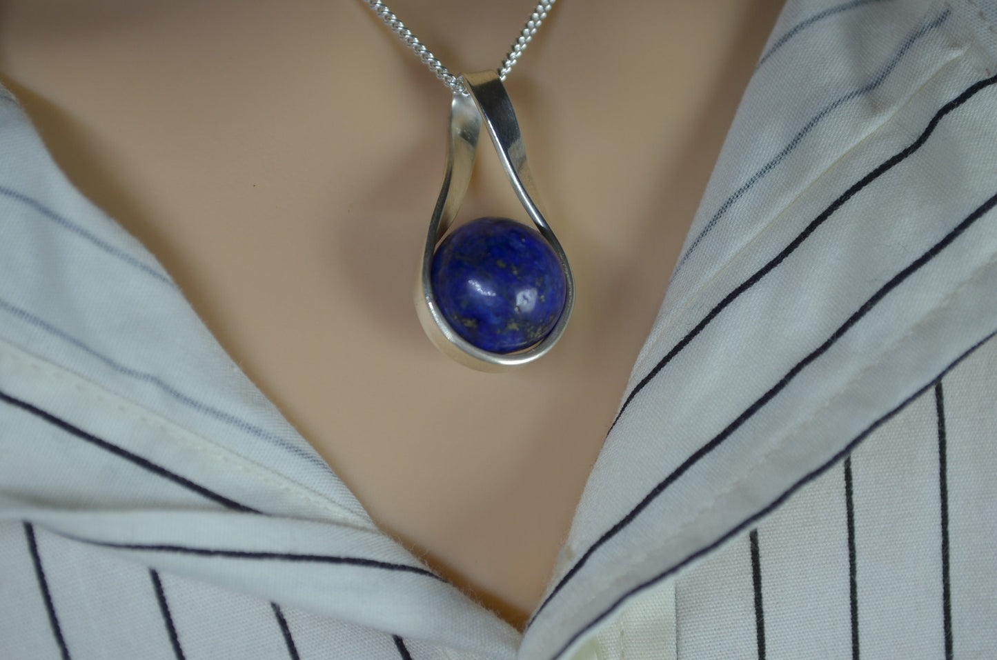 lapis lazuli silver necklace, natural blue gemstone, 18” chain